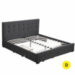 Levede Bed Frame Base With Storage Drawer Mattress Wooden Fabric Double Dark Grey