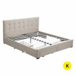 Levede Bed Frame King Fabric With Drawers Storage Beige