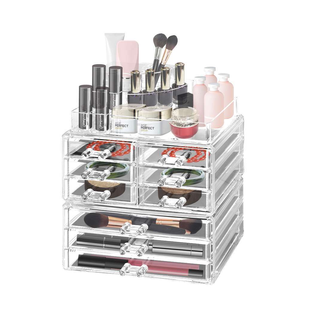 GC0264-8G_base.jpg 9 Drawer Clear Acrylic Cosmetic Makeup Organizer Jewellery Storage Box - Image 1