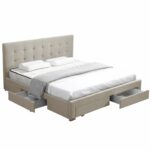 Levede Bed Frame Double King Fabric With Drawers Storage Wooden Mattress Grey