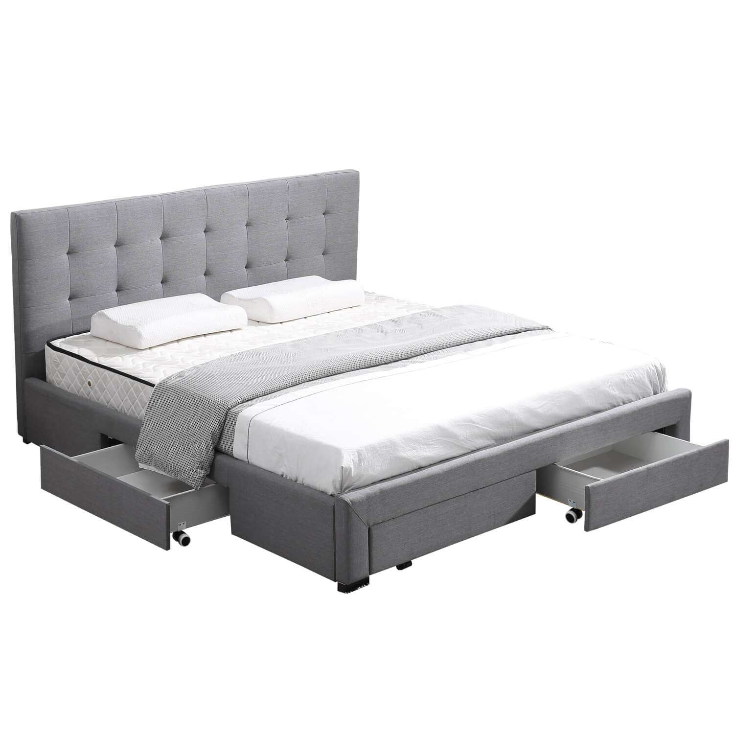 bfq_main.jpg Levede Bed Frame Double King Fabric With Drawers Storage Wooden Mattress Grey - Image 1